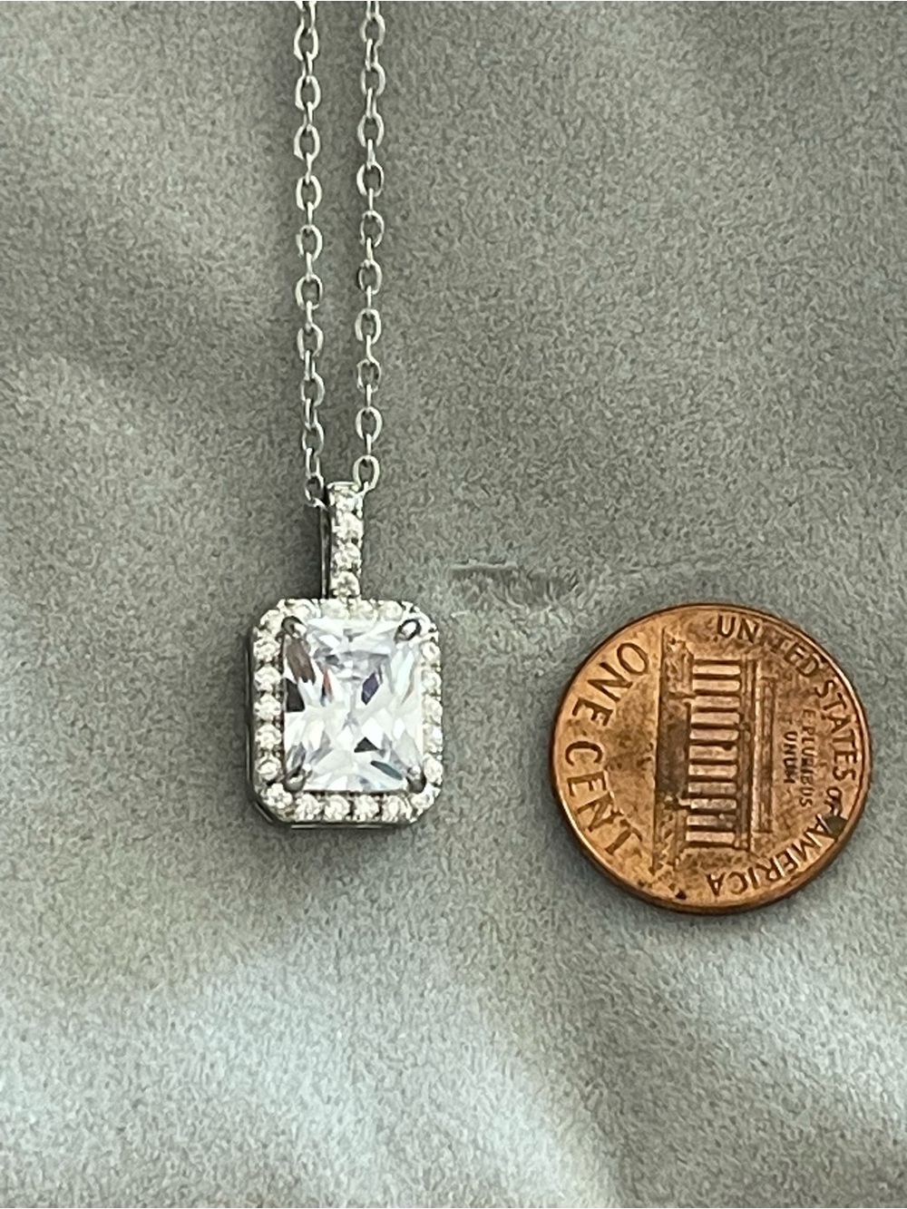 Sterling Silver White Halo Moissanite Pendant Necklace Jewelry - Picture 9 of 9